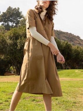 Everlane Camel Short-Sleeve Button Midi Dress